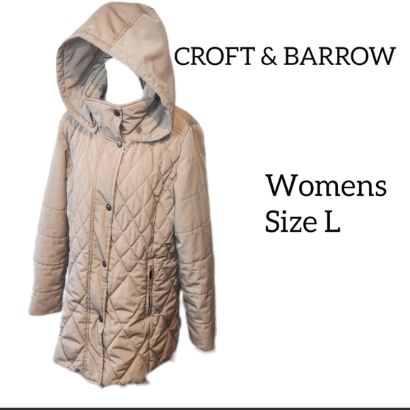 CROFT & BARROW WOMENS QUILTED JACKET SIZE L TAUPE COLOR - Picture 1 of 14